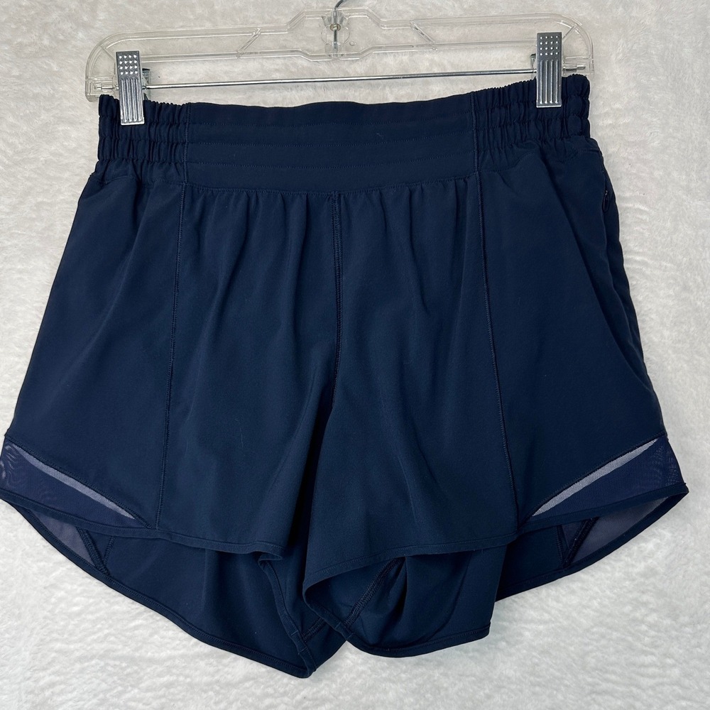 Lululemon Hotty Hot High-Rise Lined Short 4" Women 8 Navy Blue Mesh Pocket